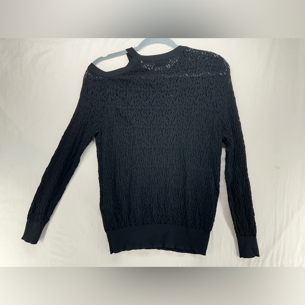 Sandro Open Knit Black Sweater Long Sleeve Cold Shoulder Size 1 Small - Picture 3 of 8